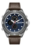 Kenneth Cole Reaction Analog & Digital Faux Leather Strap Watch, 48.2mm