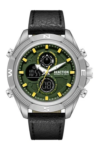 Kenneth Cole Reaction Analog & Digital Faux Leather Strap Watch, 48.2mm