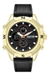 Kenneth Cole Reaction Analog & Digital Faux Leather Strap Watch, 48.2mm