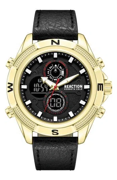 Kenneth Cole Reaction Analog & Digital Faux Leather Strap Watch, 48.2mm