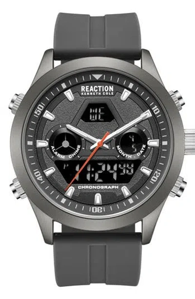 Kenneth Cole Reaction Analog Digital Silicone Strap Chronograph Watch, 47mm In Gray