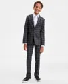 Kenneth Cole Reaction Big Boys 2-piece Plaid Pattern Suit Set In Black