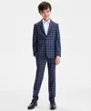 Kenneth Cole Reaction Big Boys Plaid Pattern 2-piece Suit Set In Blue