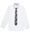 Kenneth Cole Reaction Big Boys Solid Classic Shirt And Tie Set In White,black