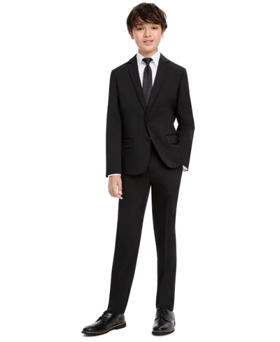 Kenneth Cole Reaction Kids' Boys' 4-20 Sharkskin Formal Jacket, Pants, Dress Shirt And Tie, 4-piece Set In Black