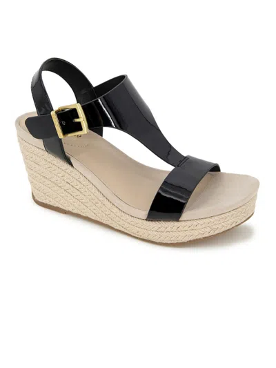 Kenneth Cole Reaction Card Wedge Womens Patent Wedge Sandals In Black