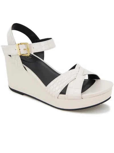 Kenneth Cole Reaction Clarissa Womens Embossed Buckle Wedge Sandals In White