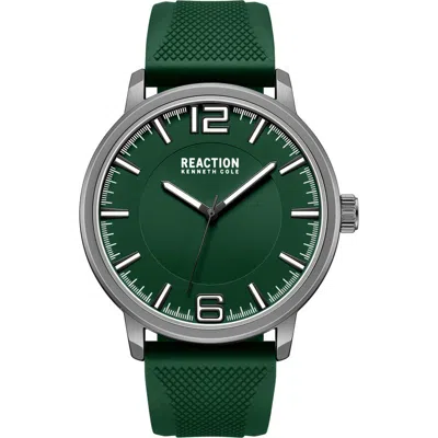 Kenneth Cole Reaction Classic Black Silicone Strap Watch, 44mm In Green