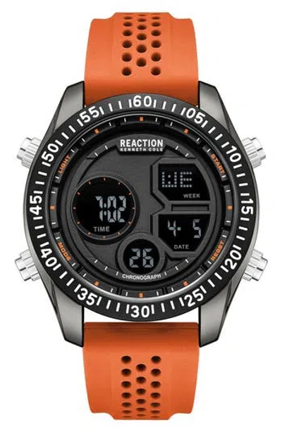 Kenneth Cole Reaction Digital Display Silicone Strap Watch, 45.2mm