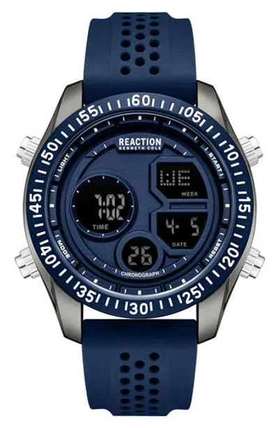 Kenneth Cole Reaction Digital Display Silicone Strap Watch, 45.2mm