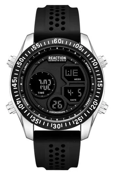 Kenneth Cole Reaction Digital Display Silicone Strap Watch, 45.2mm