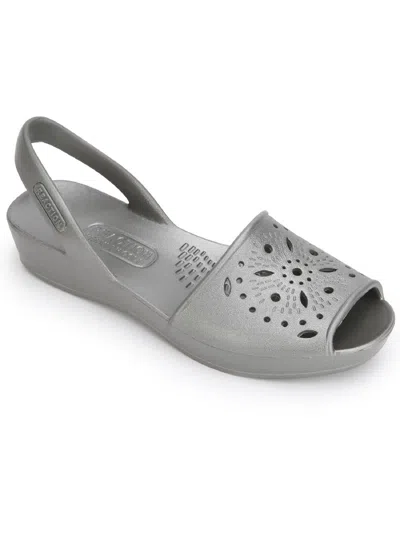 Kenneth Cole Reaction Fine Eva Womens Peep Toe Slip On Wedge Sandals In Silver