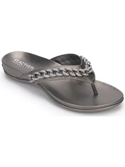 Kenneth Cole Reaction Glam 2.0 Chain Womens Faux Leather Slip On Slide Sandals In Silver