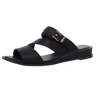 Kenneth Cole Reaction Jessie Asymmetrical Womens Faux Leather Flat Slide Sandals In Black