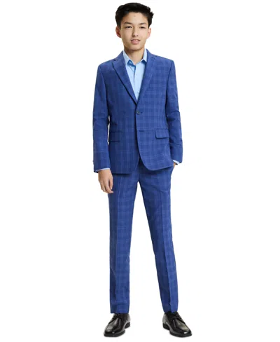 Kenneth Cole Reaction Kids' Kenneth Cole Boys' 8-20 Medium Blue Check Jacket And Pant, 2-piece Set