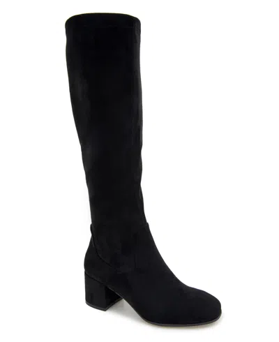 Kenneth Cole Reaction Rida Stretch Boot Womens Zipper Faux Suede Knee-high Boots In Black