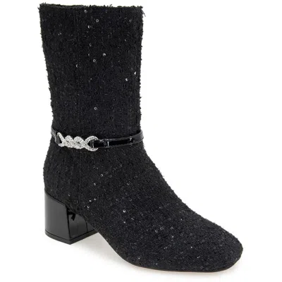 Kenneth Cole Reaction Lacey Jewel Bootie Womens Zipper Textured Mid-calf Boots In Black Boucle