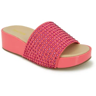Kenneth Cole Reaction Maila Jewel Womens Rhinestone Peep-toe Wedge Sandals In Pink
