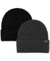 Kenneth Cole Reaction Men's 2pk. Waffle Knit Beanies In Black,gray