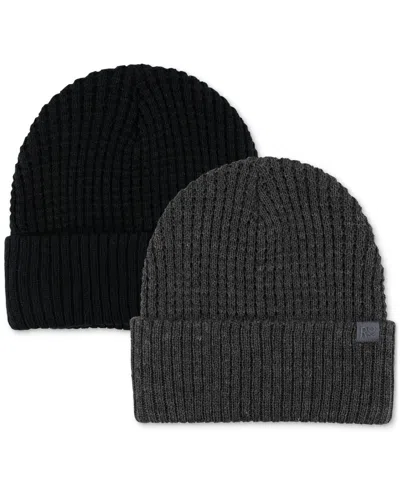 Kenneth Cole Reaction Men's 2pk. Waffle Knit Beanies In Black,gray