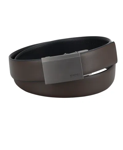 Kenneth Cole Reaction Men's Exact System Track Lock Gunmetal Plaque Buckle Belt In Dark Brown