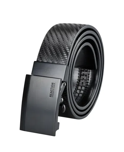 Kenneth Cole Reaction Men's Exact System Track Lock Matte Black Plaque Buckle Belt In Black Carbon Fiber