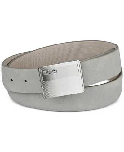 Kenneth Cole Reaction Men's Faux-leather Logo Plaque-buckle Belt In Taupe