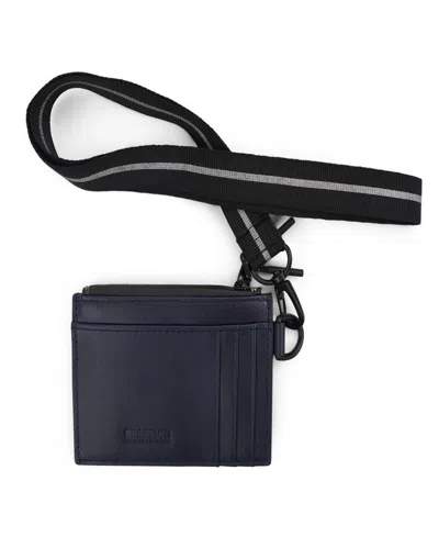 Kenneth Cole Reaction Men's Getaway Card Case Wallet With Removable Lanyard In Navy Blue
