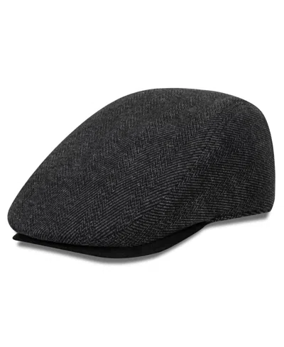 Kenneth Cole Reaction Men's Lined Herringbone Flat Cap In Black