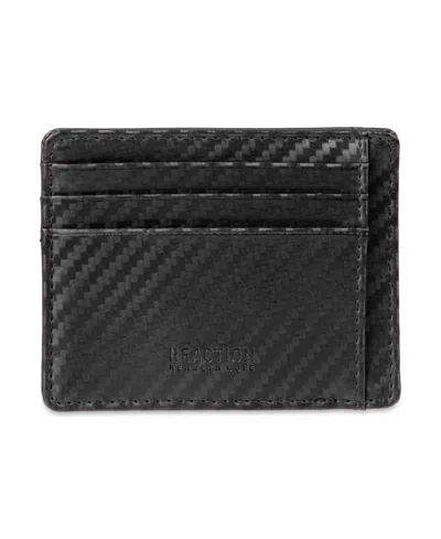 Kenneth Cole Reaction Men's Rfid Extra Capacity Carbon Fiber Card Case Wallet In Black