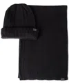 Kenneth Cole Reaction Men's Ribbed Herringbone Beanie & Scarf Set In Black