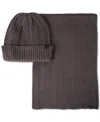 Kenneth Cole Reaction Men's Ribbed Herringbone Beanie & Scarf Set In Charcoal