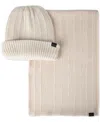 Kenneth Cole Reaction Men's Ribbed Herringbone Beanie & Scarf Set In Cream