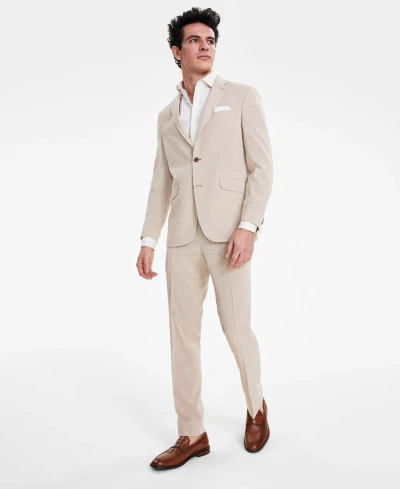 Kenneth Cole Reaction Men's Slim-fit Mini-houndstooth Suit In Khaki White