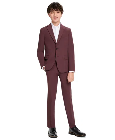 Kenneth Cole Reaction Kids' Men's Slim Fit Stretch Suit, Jacket And Pants, 2-piece Set In Burgundy