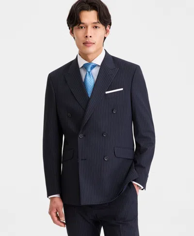 Kenneth Cole Reaction Men's Slim-fit Double-breasted Pinstripe Suit Separates Jacket In Blue