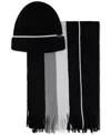 Kenneth Cole Reaction Men's Stripe Beanie & Scarf Set In Black