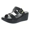Kenneth Cole Reaction Pepea Buckle Womens Faux Leather Open Toe Wedge Sandals In Black