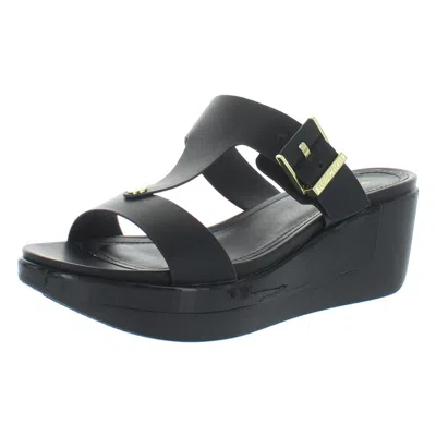 Kenneth Cole Reaction Pepea Buckle Womens Faux Leather Open Toe Wedge Sandals In Black