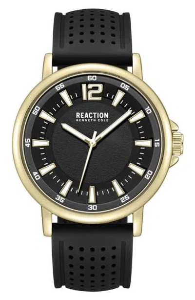 Kenneth Cole Reaction Perforated Silicone Strap Watch, 44mm In Black