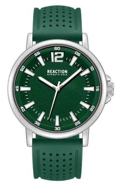 Kenneth Cole Reaction Perforated Silicone Strap Watch, 44mm In Green