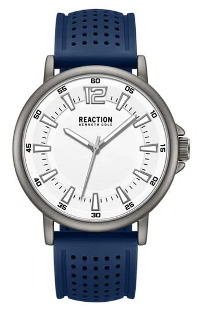 Kenneth Cole Reaction Perforated Silicone Strap Watch, 44mm In Blue