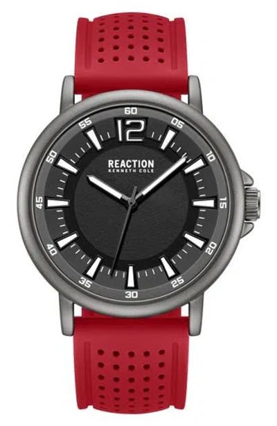 Kenneth Cole Reaction Perforated Silicone Strap Watch, 44mm In Brown