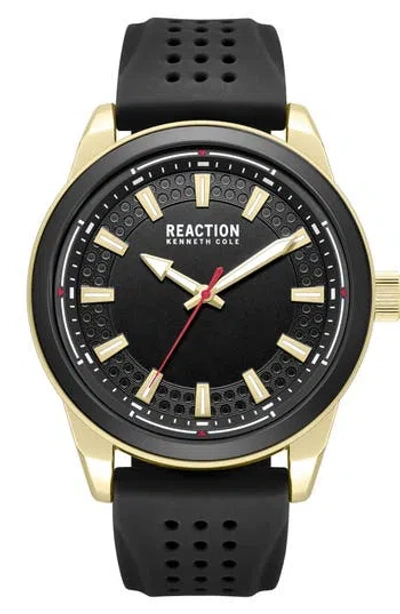 Kenneth Cole Reaction Perforated Silicone Strap Watch, 48mm In Black
