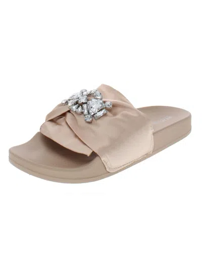 Kenneth Cole Reaction Pool Jewel Womens Satin Embellished Slide Sandals In Beige
