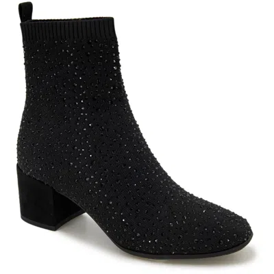KENNETH COLE REACTION RIDA STRETCH JEWEL WOMENS RHINESTONE RIBBED KNIT ANKLE BOOTS