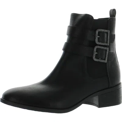 Kenneth Cole Reaction Salt Biker Womens Faux Leather Block Heel Ankle Boots In Black