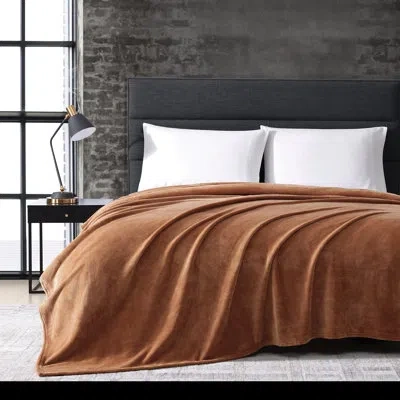 Kenneth Cole Reaction Solid Ultra Soft Plush Fleece Blanket In Orange