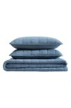 Kenneth Cole Reaction Stonewashed Solid Microfiber Quilt Set In Medium / Dark Blue