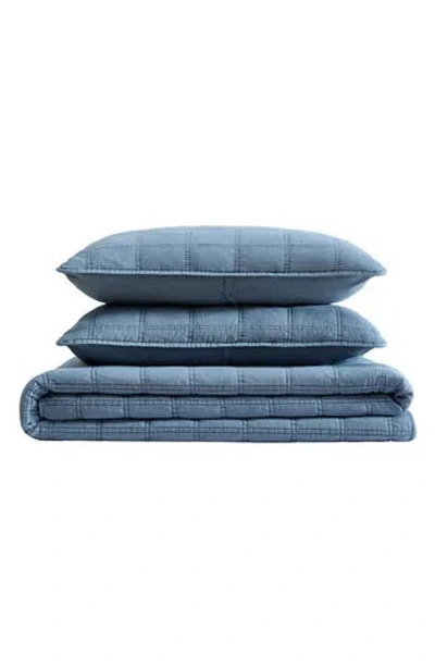 Kenneth Cole Reaction Stonewashed Solid Microfiber Quilt Set In Medium / Dark Blue